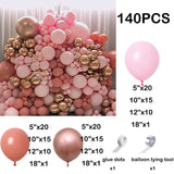 elvesmall 140pcs Retro Pink Balloons Kit Pink Rose Gold Latex Ballon Garland Arch Wedding Anniversary Valentine's Day Birthday Party Decor