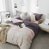 elvesmall  Simple Assorted Colors 100% Cotton Bedding Set Queen Size Japanese-style Splicing Duvet Cover Set with Sheets King Bedding Sets