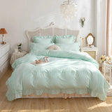 elvesmall Lace Ruffles Bedding Set White and Gray Color Bedclothes for Boys/Girls Full Size Quilt Cover Sets Queen/King Bed Linen Sets