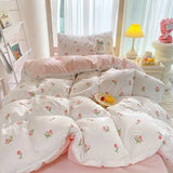 elvesmall Simple Floral Leaves Duvet Cover With Pillow Case Bed Sheet Adults Girls Tulip Bedding Sets King Queen Bed Linen Decor Bedroom
