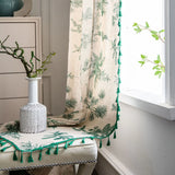 elvesmall Bay Window Curtains for Kitchen Living Room Bedroom Home Decoration Curtain American Style Cotton Linen Green Pine Cone Printing