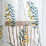 elvesmall  Pastoral Yellow Leaves Embroidery Sheer Curtain for Living Room Voile Drape Kitchen Window Home Decoration Grommet Ring #E
