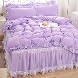 elvesmall  Princess Girl Pink Bedding Skirt Sheet With Lace Korean Solid Color Bed Cover Pillowcase Decor Bedroom Wedding Couple Bedclothes
