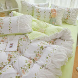 elvesmall Ins Style Pink Floral Bedding Set Single Twin Size Pastoral Girls Duvet Cover No Filling Flat Sheet Pillowcases Cute Bed Linens