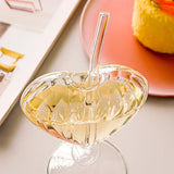 elvesmall 1pc Heart Shaped Cocktail Glass with Straw Clear Stemmed Wine Glass Creative Champagne Glasses Drinking Cups for Bar Pub Club