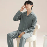 elvesmall  High Quality Men Pajamas Suit Autumn Winter 100%Pure Cotton Night Wear Lapel Pajamas Male Comfortable Soft Sleepwear Set Boy