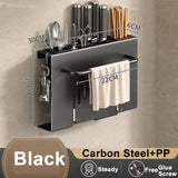 elvesmall  Multi-function Kitchen Knife Holder  Wall-mounted  Chopsticks Tube Rack Drain Integrated Storage Organizer Knives Hanger Hooks