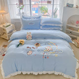 elvesmall Colorful Clouds Bedding Set Princess Style Ruffle Duvet Cover with Zipper Closure Comforter Covers for Girls Women Home Decor