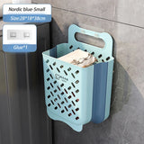 elvesmall Bathroom Folding Dirty Clothes Storage Basket Wall Mounted Hanging Portable Punch-Free Clothes Bucket Organizer Laundry Basket