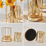 elvesmall European Golden Glass Vases Home Decoration Accessories Modern Advanced Metal Flower Vase Room Study Hallway Home Wedding Decor