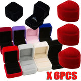 elvesmall 6PCS Square Red Velvet Ring Box Jewelry Case Storage Organizer Gift Earrings Packaging Box Portable Travel Wedding Wholesale