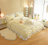 elvesmall Korean Ins Bedding Set, Luxury Quilt Cover, Pillowcase Flat Bed Sheets, Simple Girl Princess Ruffle Home Textiles