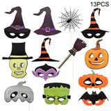 elvesmall Halloween Party Photo Booth Props Trick or Treat Pumpkin Ghost Lips Skull Glasses Witch Hat Spider Mask Pose Sign Kit Photo Prop