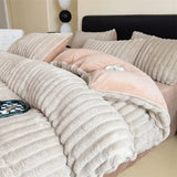 elvesmall Winter Thickened Plush Warm Duvet Cover Set Solid Color Luxury High Quality Quilt Cover Sheet Pillowcase 4pcs Queen Bedding Set