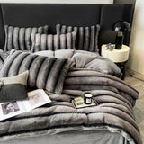 elvesmall Faux fur Bed linen warm winter bed cover full set Microfiber Duvet cover bed sheets set double bed Bedding set Quilt cover set