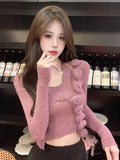 srczz  -   Sweet Hot Girl Pure Sexy Suit Women's Autumn and Winter Knitted Cardigan Short Slim-fit Halter Vest Two-piece Set Female Clothes