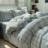 elvesmall Fashion Plaid Bedding Set 100% Cotton Duvet Cover Set Home Textiles Nordic Bed Sheet Queen King Quilt Cover Pillowcase Bed Linen