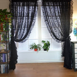 elvesmall Black Floral Tulle Ruffle Lace Vintage Voile Sheer Curtains for Bedroom Romantic Flower Light Filtering Window Drapes Custom