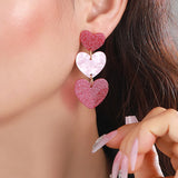 elvesmall Valentines Day Pink Barbie Powder Love Heart Earrings Dopamine Girl Acrylic Layer Sweet Heart Dangle Earring for Women Grils Cute Party Jewelry