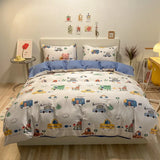 elvesmall  Kawaii Kids Bedding Set Soft Cotton Flat Fitted Sheet Duvet Cover Pillowcases Single Queen Cartoon Boy Girls Dormitory Bed Linen