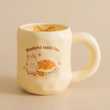 elvesmall  -  1pc Ceramic Mug with Spoon and Lid Cute Ceramic Coffee Milk Cup Cartoon Cup Steaming Microwave Cup kitchenware Gift for Girls