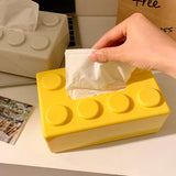 elvesmall Creative Building Blocks Tissue Box Desktop Living Room Bathroom Cute Decoration Wall-mounted Waterproof Face Towel Storage Box