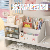 elvesmall Multifunctional Kawaii Pen Holder Organizer Desktop Stationery Pencil Storage Box Drawer Desk Cute Ins Multi-layer Storage Box