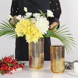 elvesmall  Simple electroplated striped gold solid color flower arrangement Ceramic vase Modern decoration vase home decoration ins