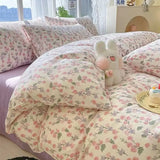 elvesmall Simple Bedding Set Plaid Sold Color Single Queen Size Duvet Cover No Filling Boys Girls Flat Sheet Pillowcase Kit