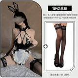 elvesmall  Bunny Girl Sexy Lingerie Open Cup Leather Bodysuit Backless Hollow Butt Bow Jumpsuit Open Crotch Catsuits Maid Roleplay Clubwear