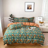 elvesmall Warm Brushed Print Comfortable Cotton  KingQueen Size Bedding Set 4 pcs Duvet/ Comforter Cover Bed Sheet Set pillowcas for bed a
