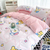 elvesmall Children and Teenagersl 100% Cotton Bedding Set: 1 Duvet Cover 2 Pillowcases 1 Fitted Sheet, Suitable for Boys Girls, Cute Style