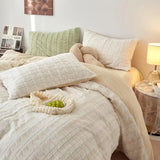 elvesmall High-end Autumn Winter Queen Bedding Set Soft Warm Artificial Rabbit Velvet Bed Set Cozy King Size Duvet Cover Set with Sheets