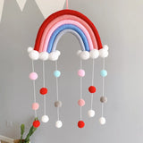 elvesmall  Hand-woven Rainbow Clouds Hanging Decoration Colorful Pom Pom Felt Ball Tassel Wall Window Girls Baby Hanging Room Decoration