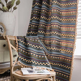 elvesmall Bohemian Style Yellow Black Colored Wave Curtains Polyester Cotton Brown Tassel Semi Shading Curtains For Living Rooms Bedrooms