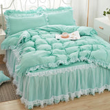 elvesmall  Princess Girl Pink Bedding Skirt Sheet With Lace Korean Solid Color Bed Cover Pillowcase Decor Bedroom Wedding Couple Bedclothes