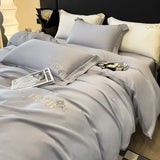 elvesmall  Embroidery 100% Lyocell Fiber Duvet Cover Set 220x240 High End Skin Friendly King Size Bedding Set Luxury Soft Pink Bedding Sets