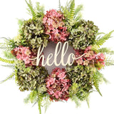 elvesmall  Artificial Hydrangea Wreath for Front Door Home Decoration Hydrangea Garland Wall Background Wedding Party Decor Hello Wreath