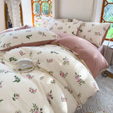 elvesmall Vintage Floral Style Bedding Set No Filler Soft Fall Winter Thickening Duvet Cover Flat Sheet Pillowcase Full King Bed Linen