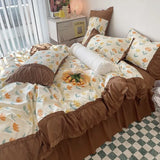 elvesmall Princess Style Pleated Lace Autumn and Winter Caramel Color Four-piece Bedding Set Quilt Cover Bed Sheet Bed Skirt Bed Sheet