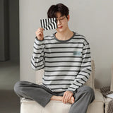 elvesmall  High Quality Men Pajamas Suit Pure Cotton Long Sleeved Autumn Winter Nightcloth Outdoor Male Breathable Fashion Sleepwear Set