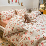elvesmall  4pcs Strawberry kawaii Bedding Set 100%Cotton Bedding Sets Girl Luxury Queen Size Bed Sheets Children Quilt Soft Comforter set