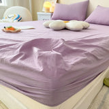 elvesmall Ins Fitted Sheet Soft Washed Cotton Mattress Cover With Elastic Non Slip Bed Cover Simple Bedding 90/120/150/200cm