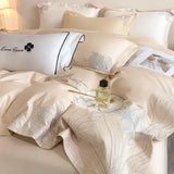 elvesmall Embroidery 100% Cotton Bedding Set Luxury Home Textile Duvet Cover Set 220x240 High End Hepburn Style Skin Friendly Bedding Sets