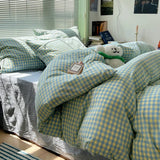 elvesmall Fashion Plaid Bedding Set 100% Cotton Duvet Cover Set Home Textiles Nordic Bed Sheet Queen King Quilt Cover Pillowcase Bed Linen