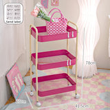 elvesmall 3 Layer Contrast Color Trolley Storage Shelf Multi-layer Movable Trolley Cosmetics Snack Storage Rack Bathroom Mobile Shelf Home