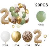 elvesmall 20pcs Jungle Animal Theme Party Sage Green Balloon Caramel Number 0-9 Foil Balloons Happy Birthday Party Baby Shower Decoration