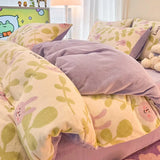 elvesmall  Winter Thickened Warm Flannel Queen Bedding Set Home Textile Cartoon Cute Duvet Cover Sheet Pillowcase 4pcs Luxury Bed Linen Set