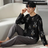 elvesmall  Men Pajamas Suit Pure Cotton Autumn Long Sleeves Breathable Plus-size Sleepwear Male Nightwear Set Spring Winter Gentlemen