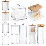 elvesmall Acrylic Makeup Organizer Cotton Swabs Containerwith Bamboo Lid Cosmetic Transparent Box Cotton Pad Organizer Jewelry Storage Box